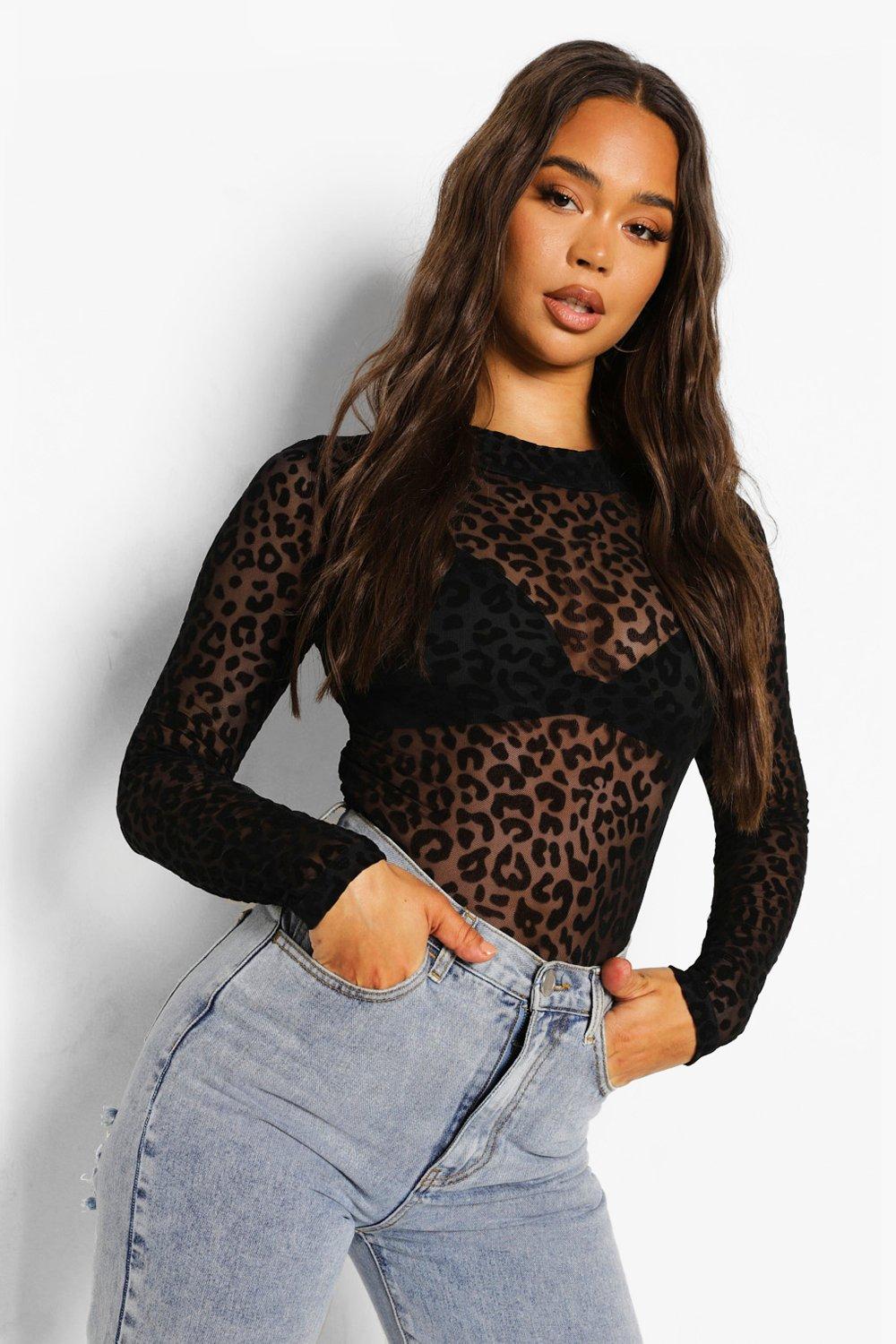 Leopard Mesh Turtle Neck Bodysuit