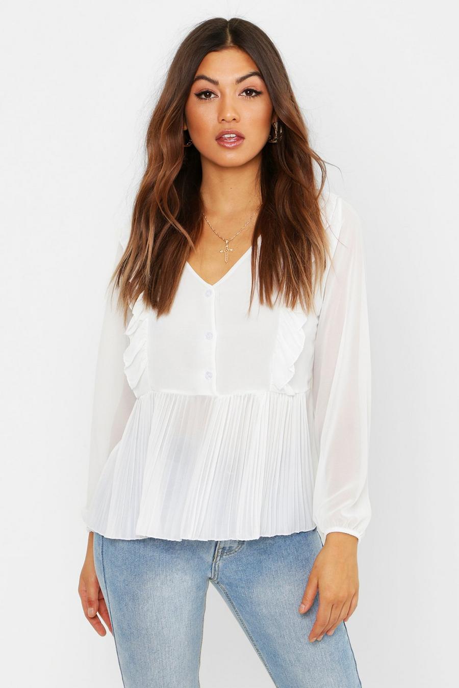 Woven Ruffle & Pleated Blouse image number 1