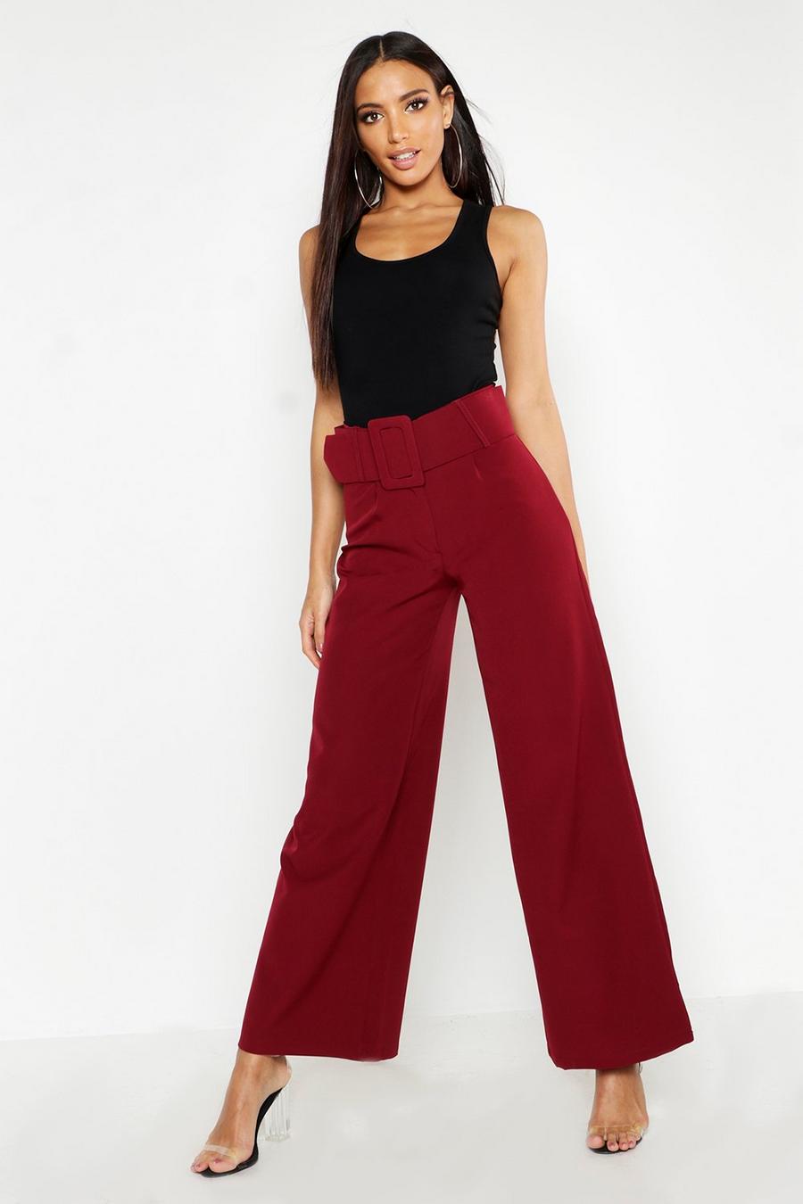 Berry Super High Waisted Belted Wide Leg Pants image number 1
