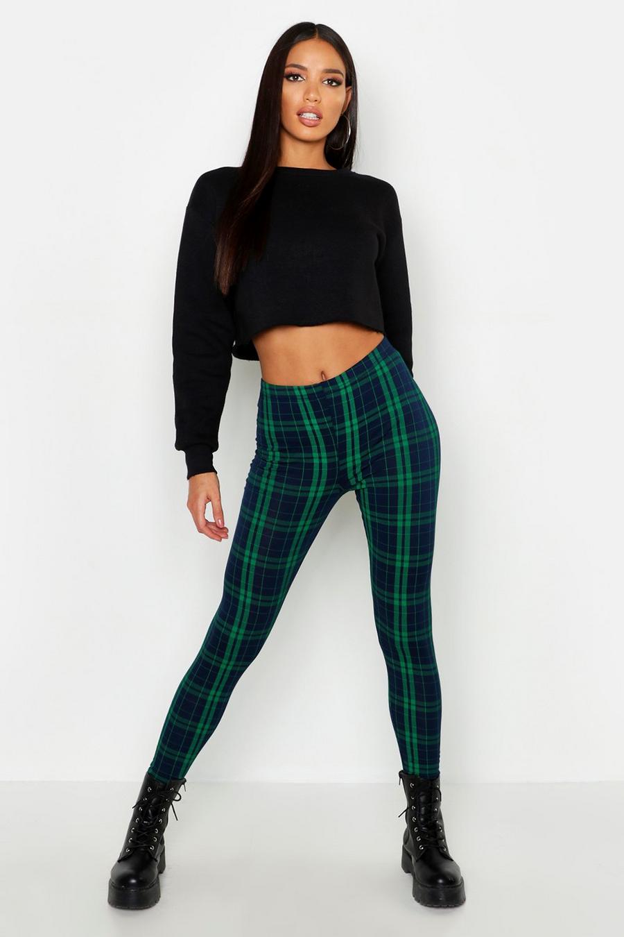 Green Plaid Checked Leggings image number 1