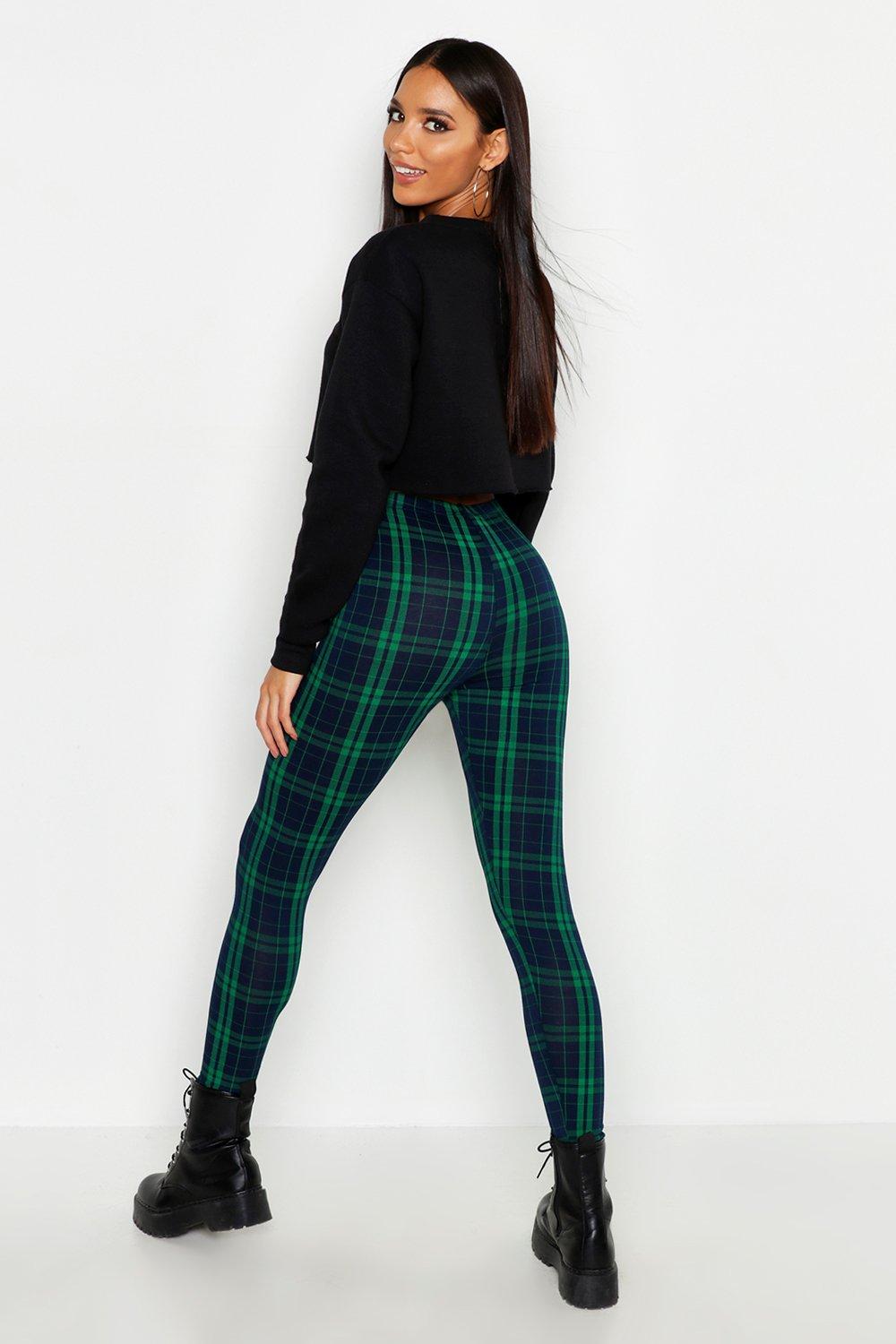 Green Plaid Patterned Tights For Women