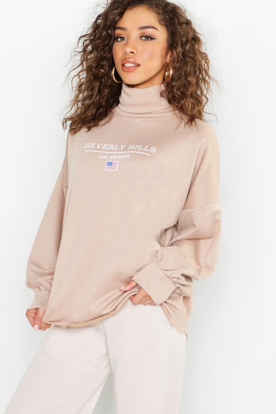 "Beverly Hills" Oversize sweatshirt med polokrage och slogan image number 1