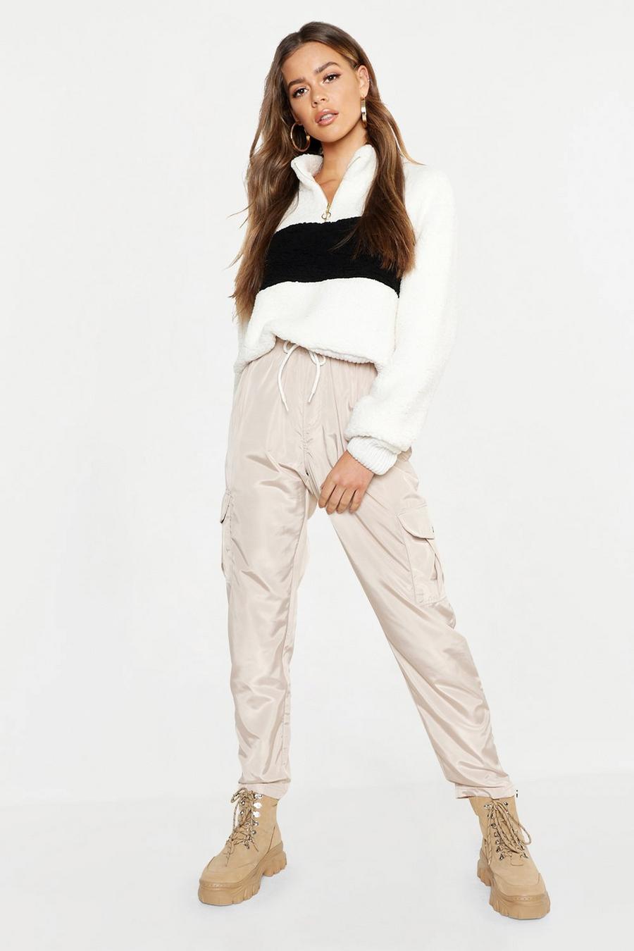 Ivory white Zip Crop Knitted Borg Jumper