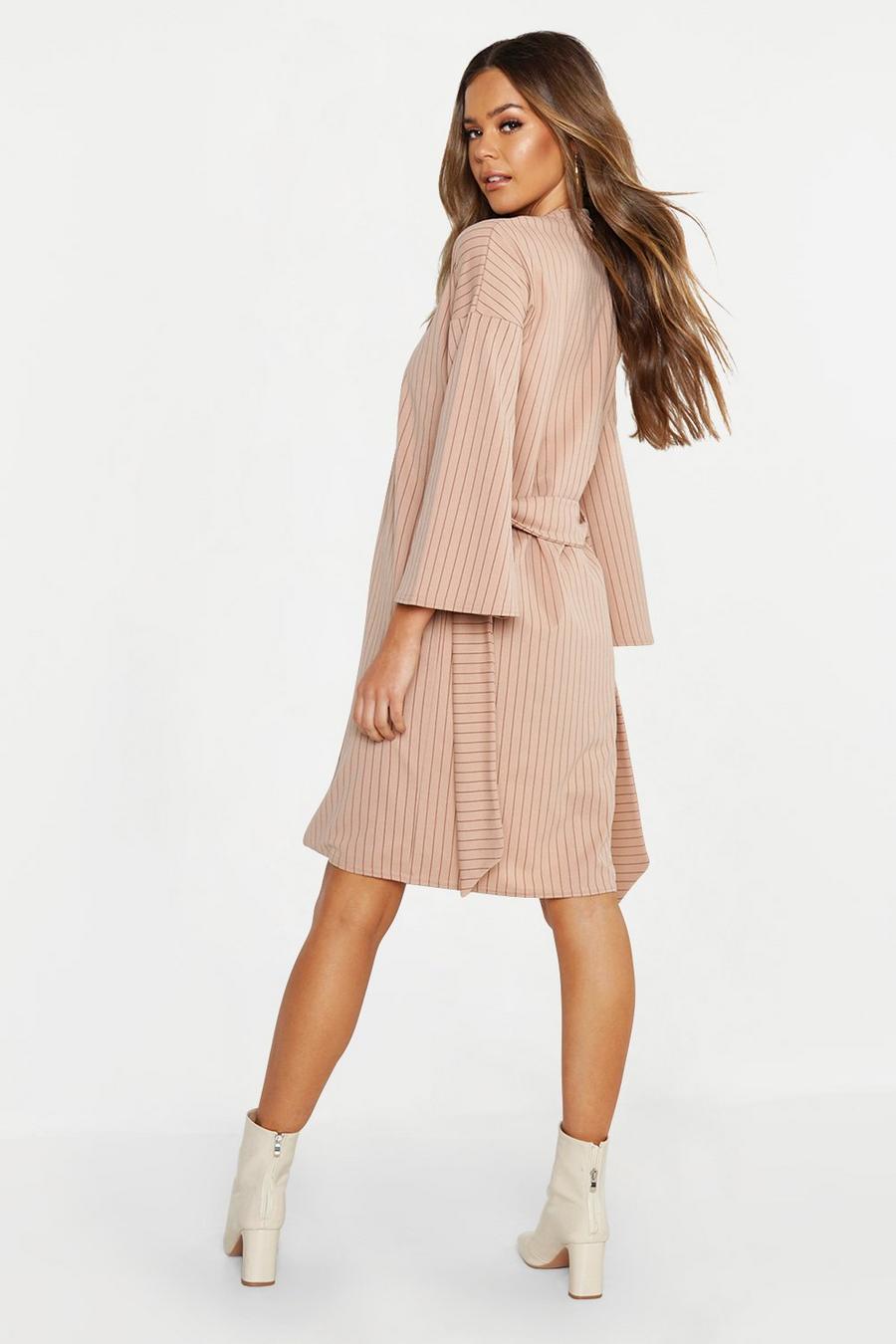 Wide Sleeve Belted Pinstripe Duster image number 1