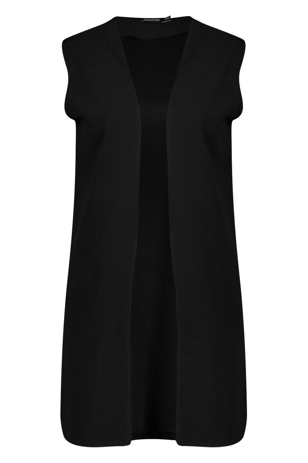 Black sleeveless duster coat sale