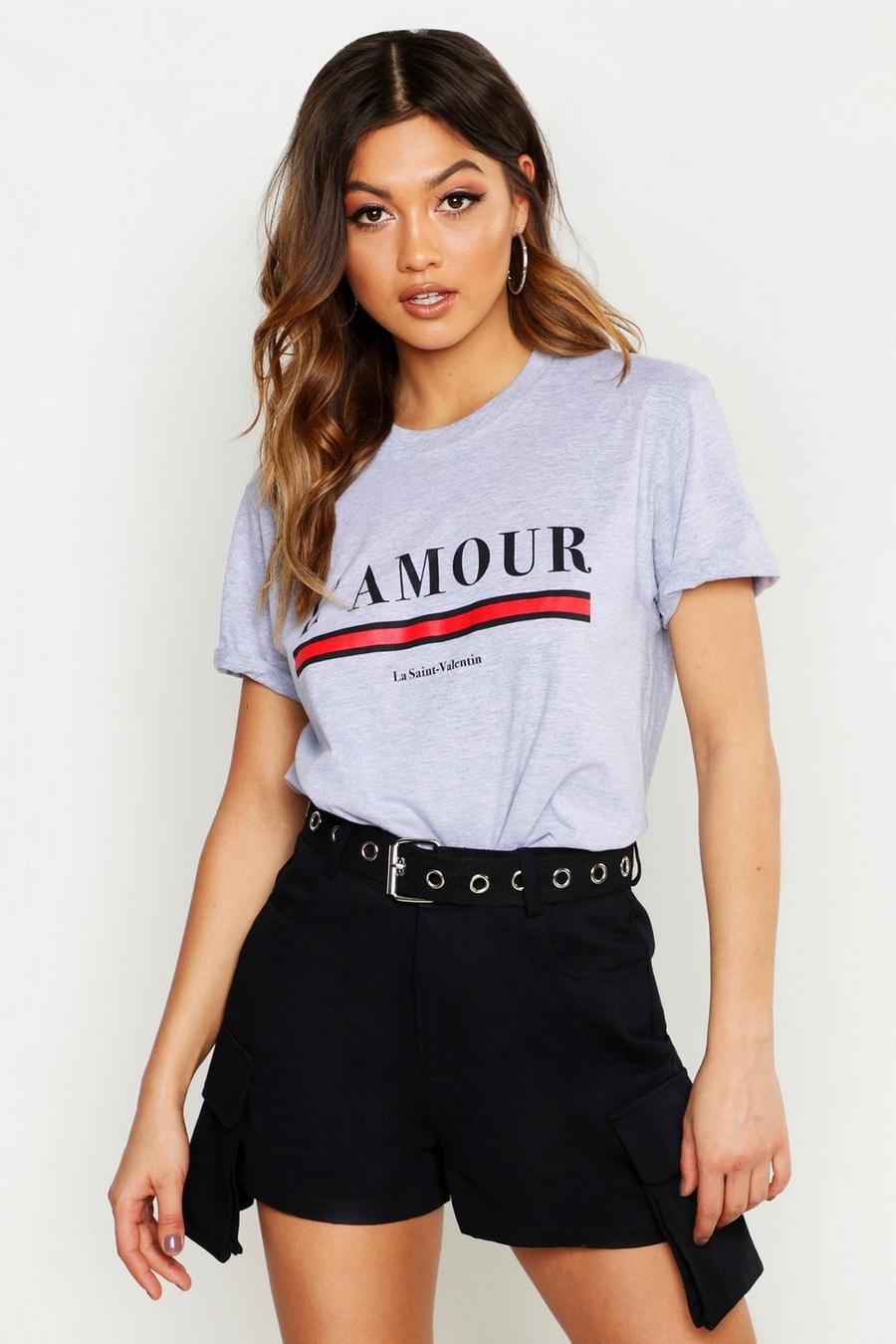 Grey L'amour t-shirt med slogan image number 1