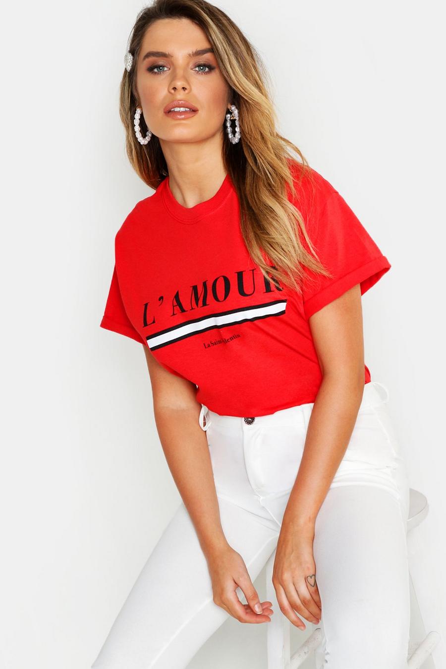 T-Shirt mit L'Amour Slogan, Rot