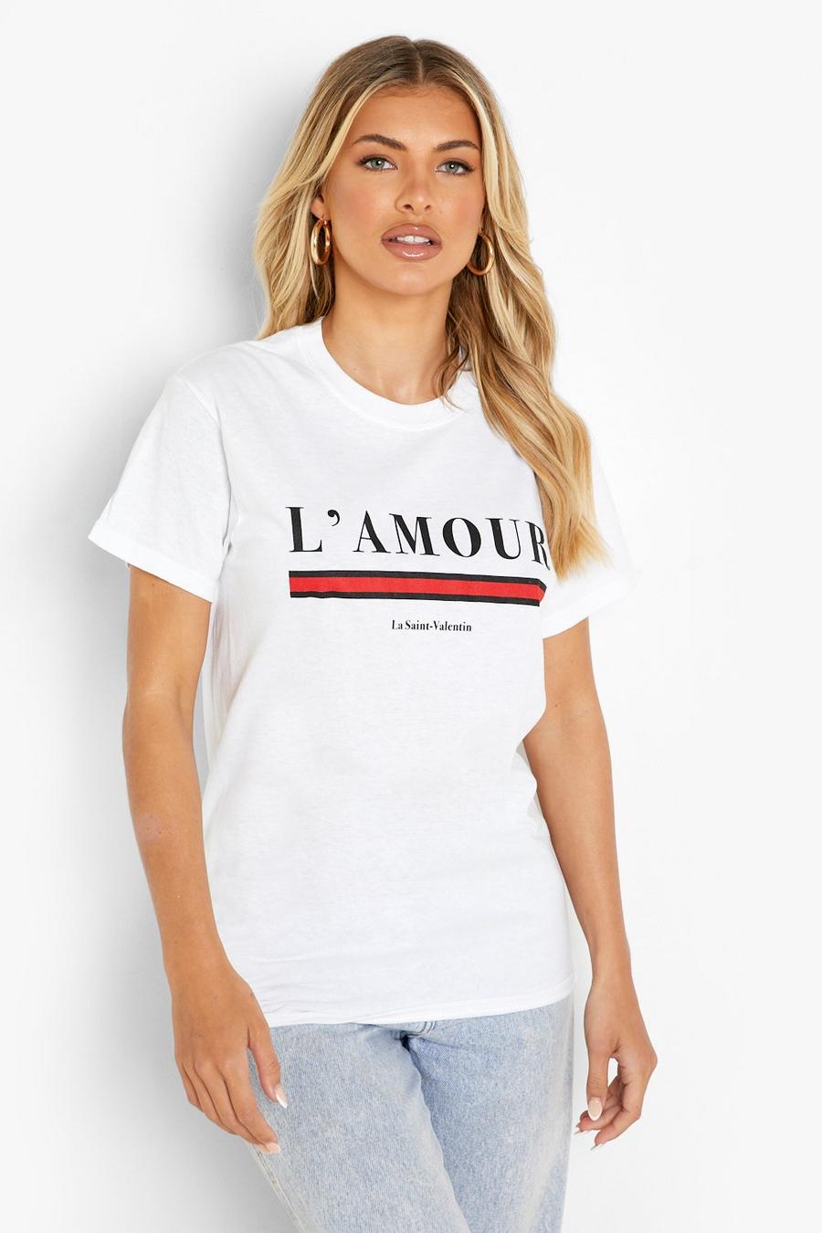 White "L'amour" t-shirt med slogan image number 1
