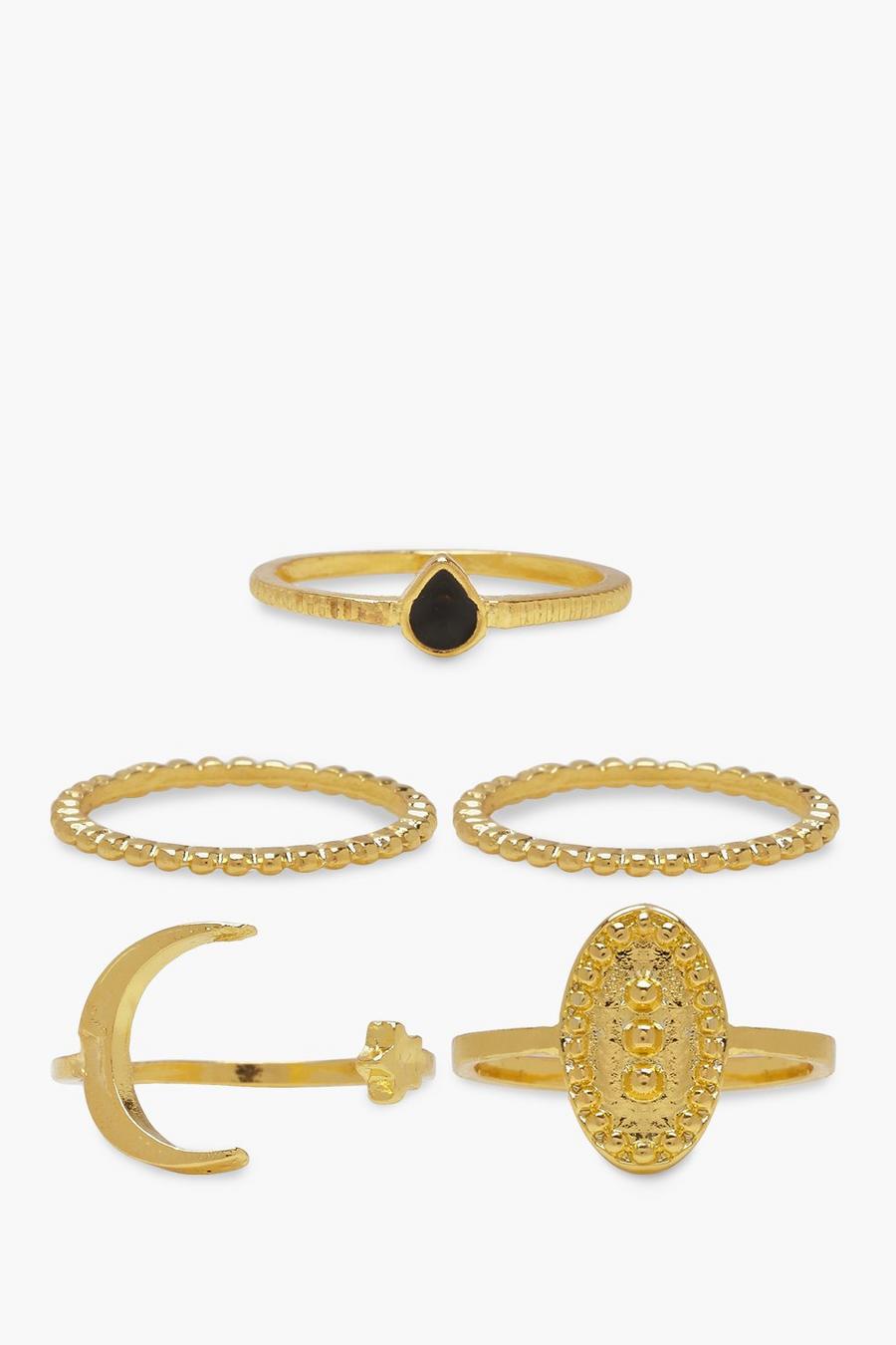 Gold Ringar i flerpack med måne, stjärna och mynt image number 1
