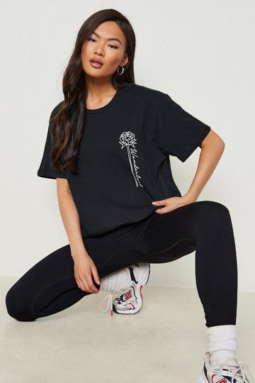 Rose Pocket Print Graphic T-Shirt black