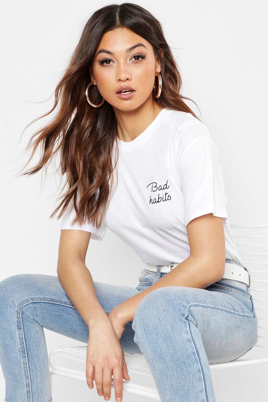 Camiseta con bolsillo con eslogan "Bad Habits" image number 1