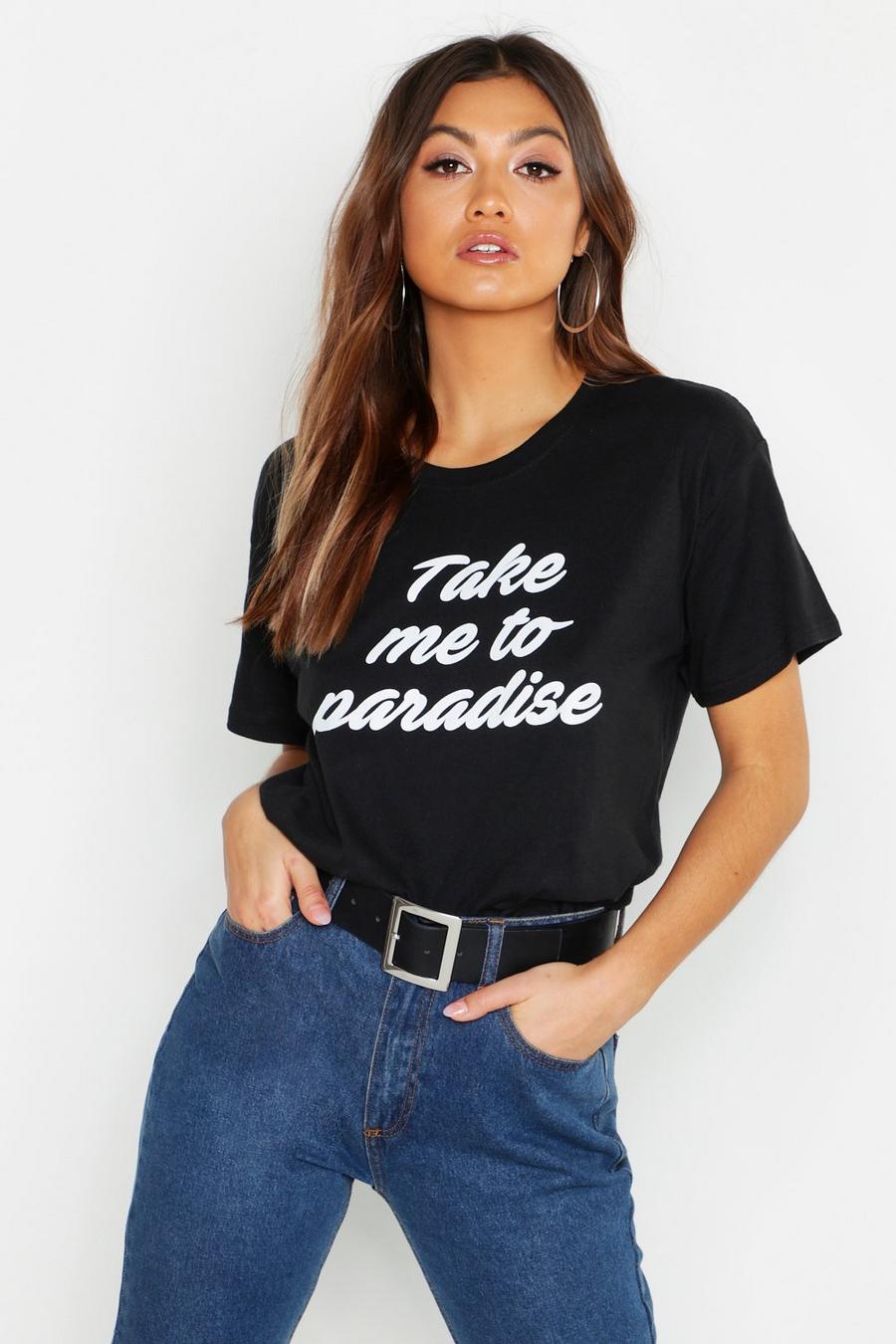 T-Shirt mit Take Me To Paradise Slogan image number 1