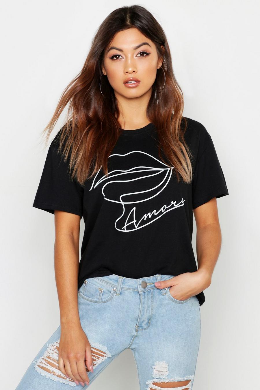 T-Shirt mit „Amore Lips“-Slogan image number 1