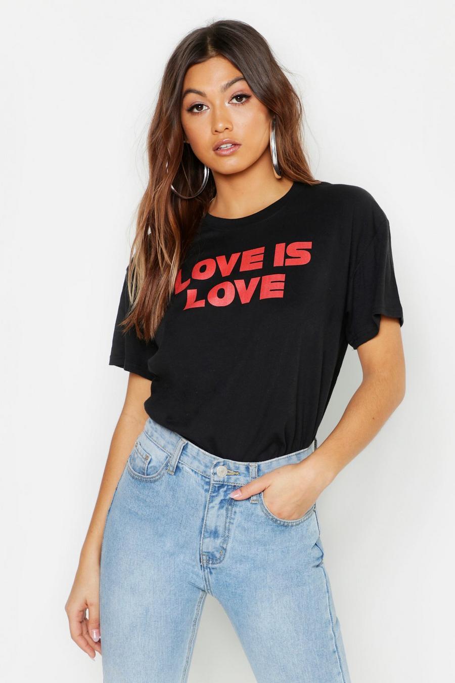 T-Shirt mit Love Is Love Slogan, Schwarz image number 1