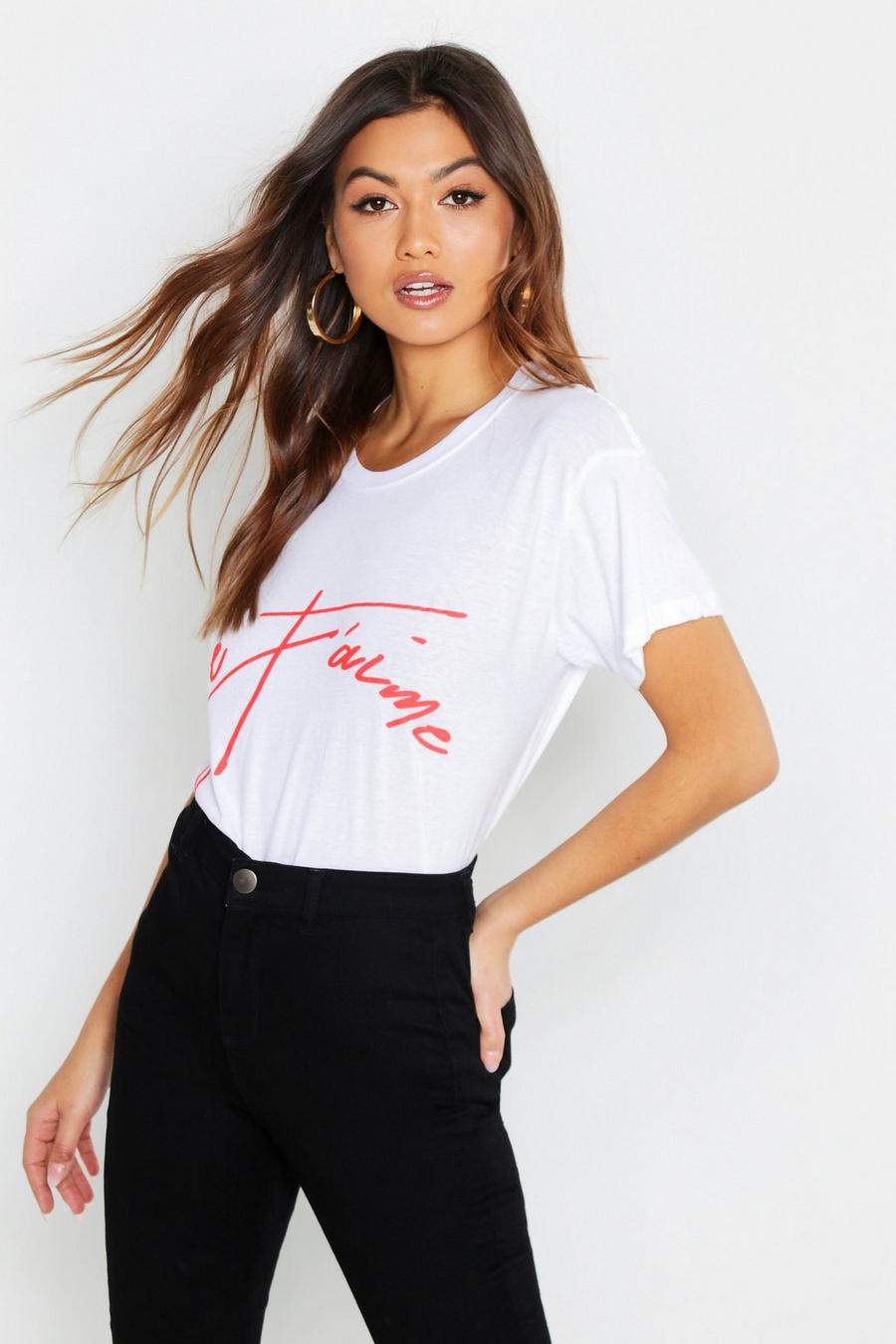 Camiseta con eslogan “Je T’aime”, Blanco image number 1