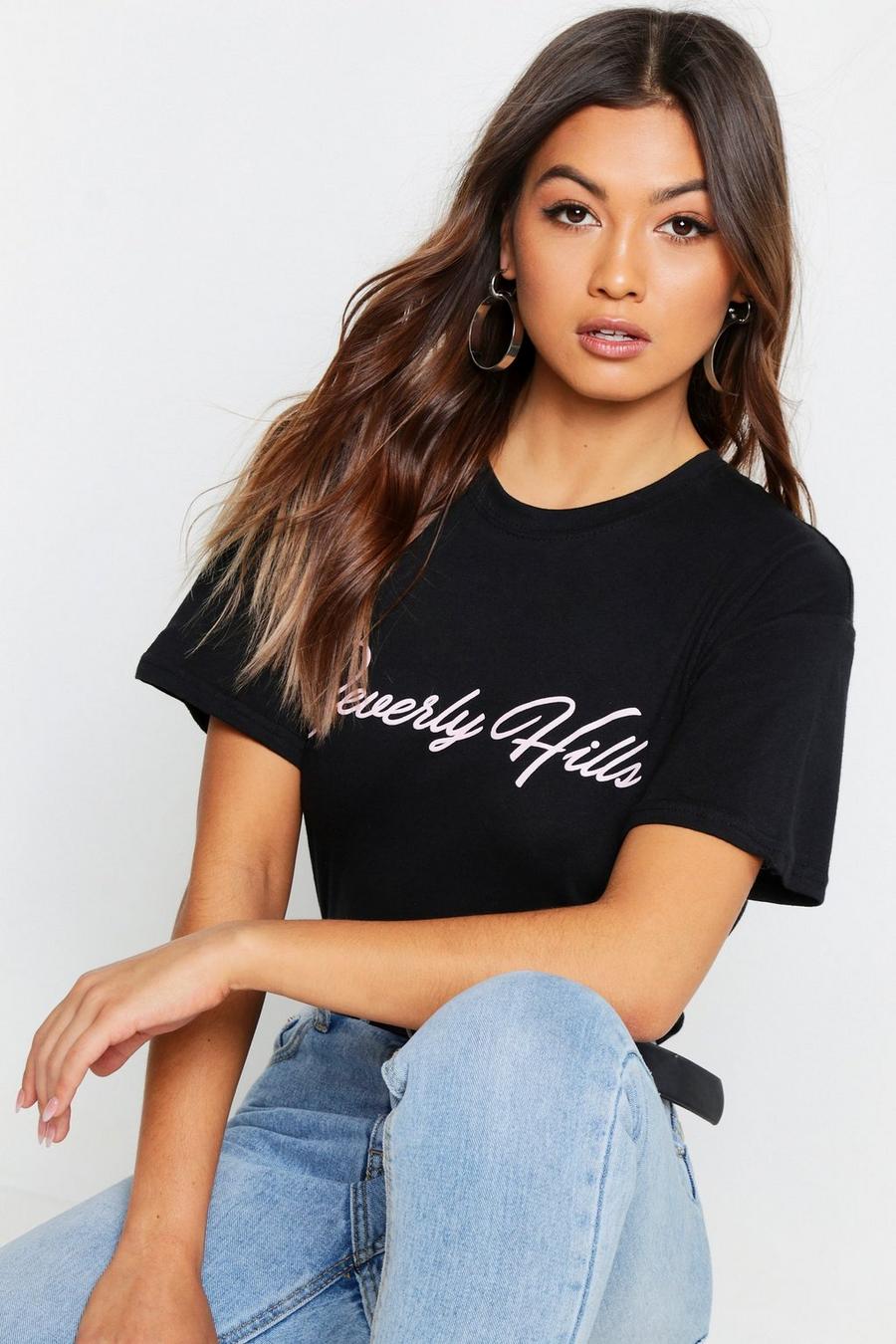 Pastellfarbenes T-Shirt mit Beverly Hills Slogan image number 1