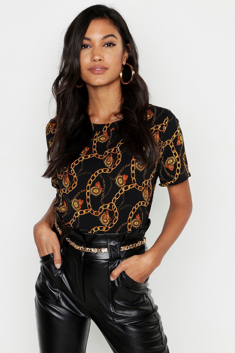 satin chain print blouse