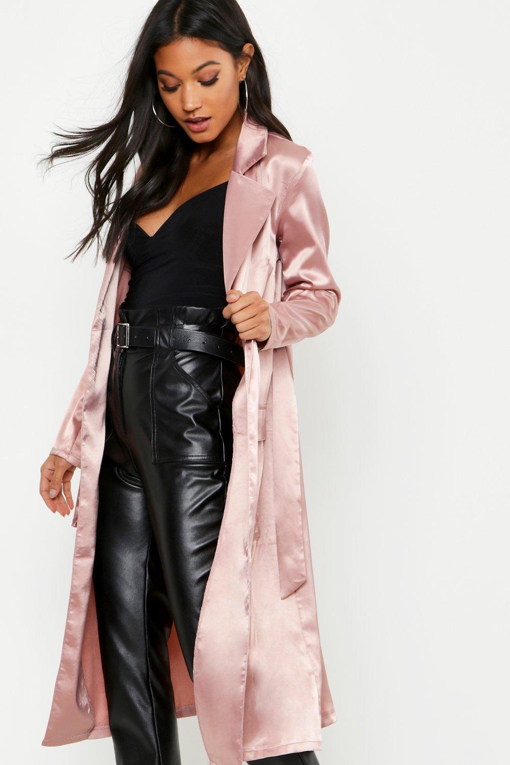 Satin Utility Belted Trench Coat boohoo