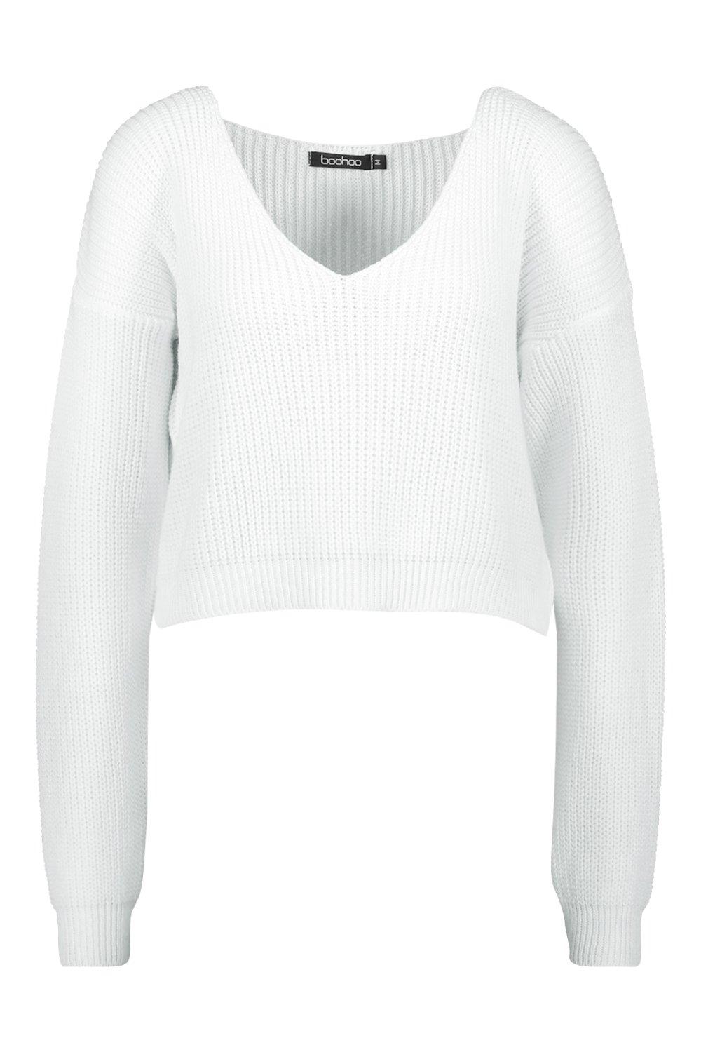 white v neck cropped jumper