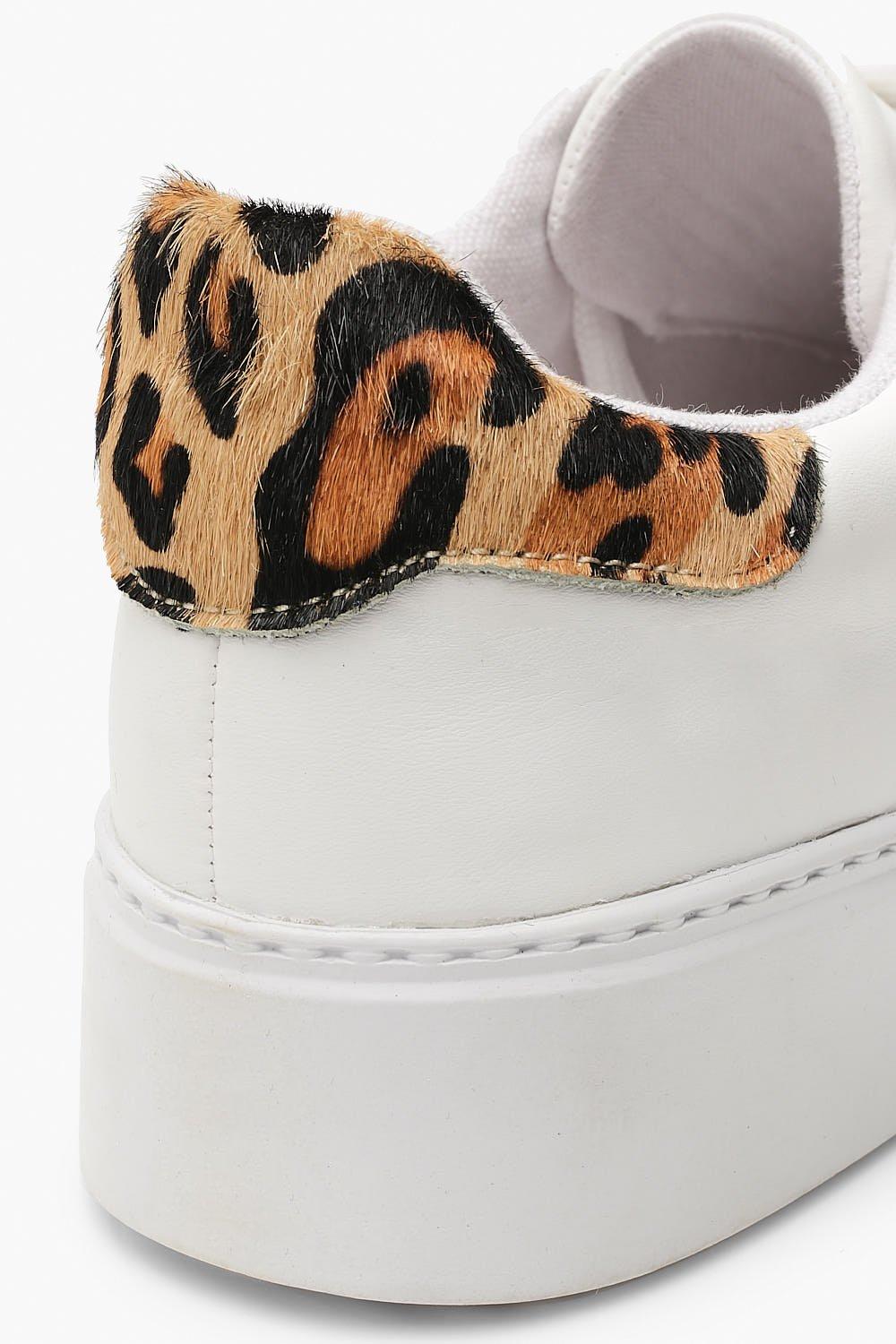 White trainers with clearance leopard print back