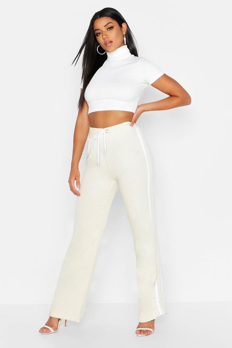 Ecru white Sports Stripe Wide Leg Sweatshirt Joggers