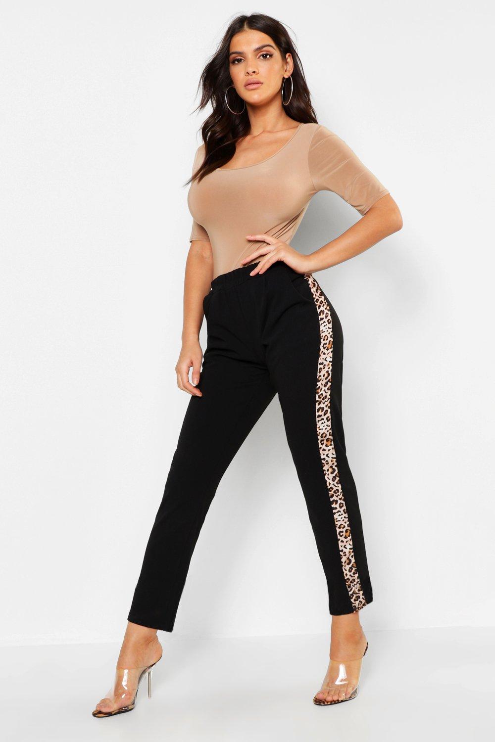 black trousers with leopard print stripe