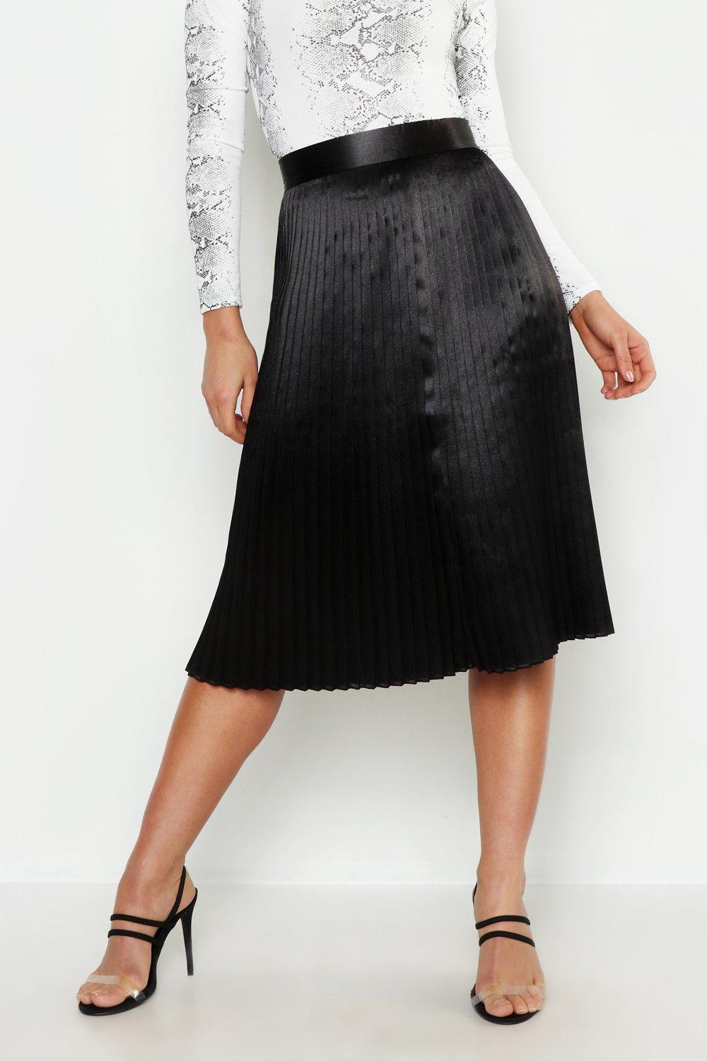 Midi Skirts, Satin, Black & Pleated Midi Skirts