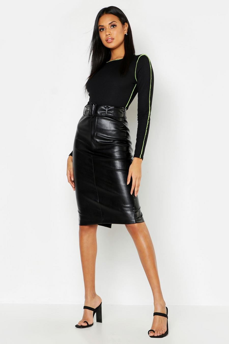 Faux Leather Belted Midi Skirt image number 1