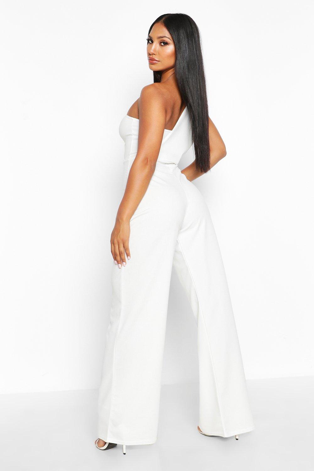 White Drape One Shoulder Jumpsuit