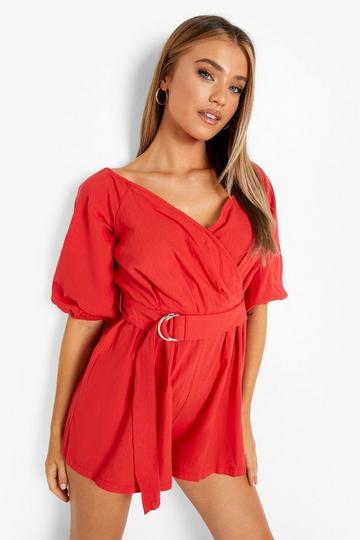 Bardot Belted Wrap Playsuit red