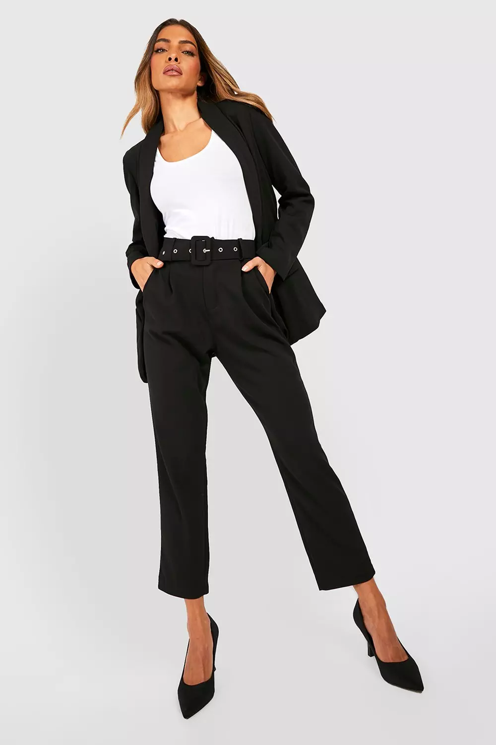 Tailored Blazer & Self Belt Trouser Suit Set alternative image