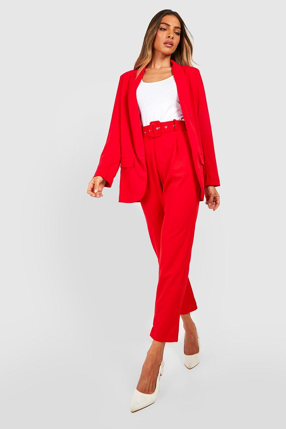 red pantsuit outfit