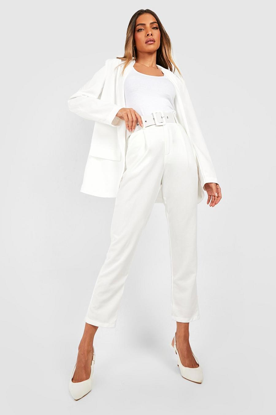 White Self Belt Dress Pants image number 1