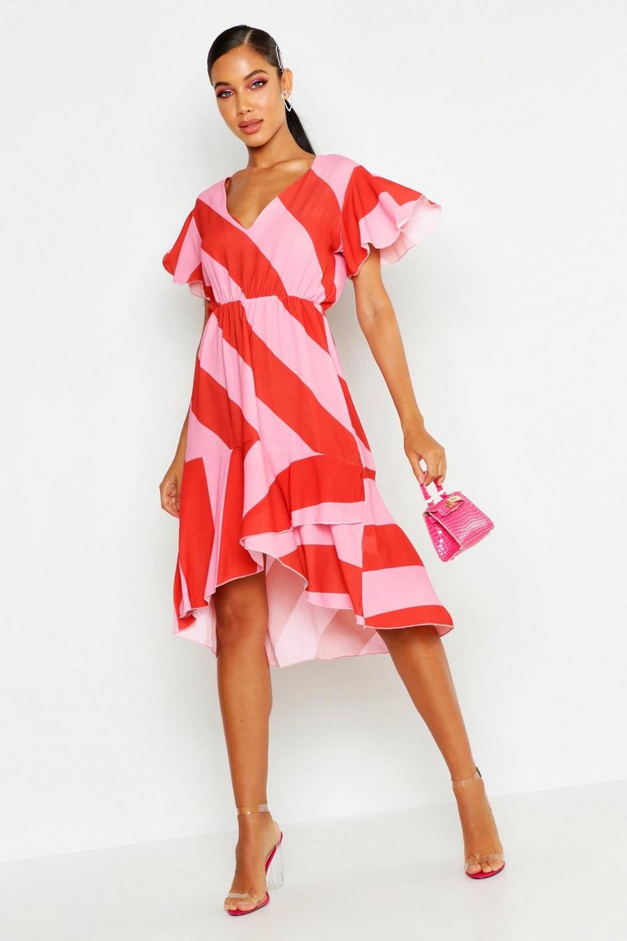 Red Woven Stripe Midi Dress image number 1