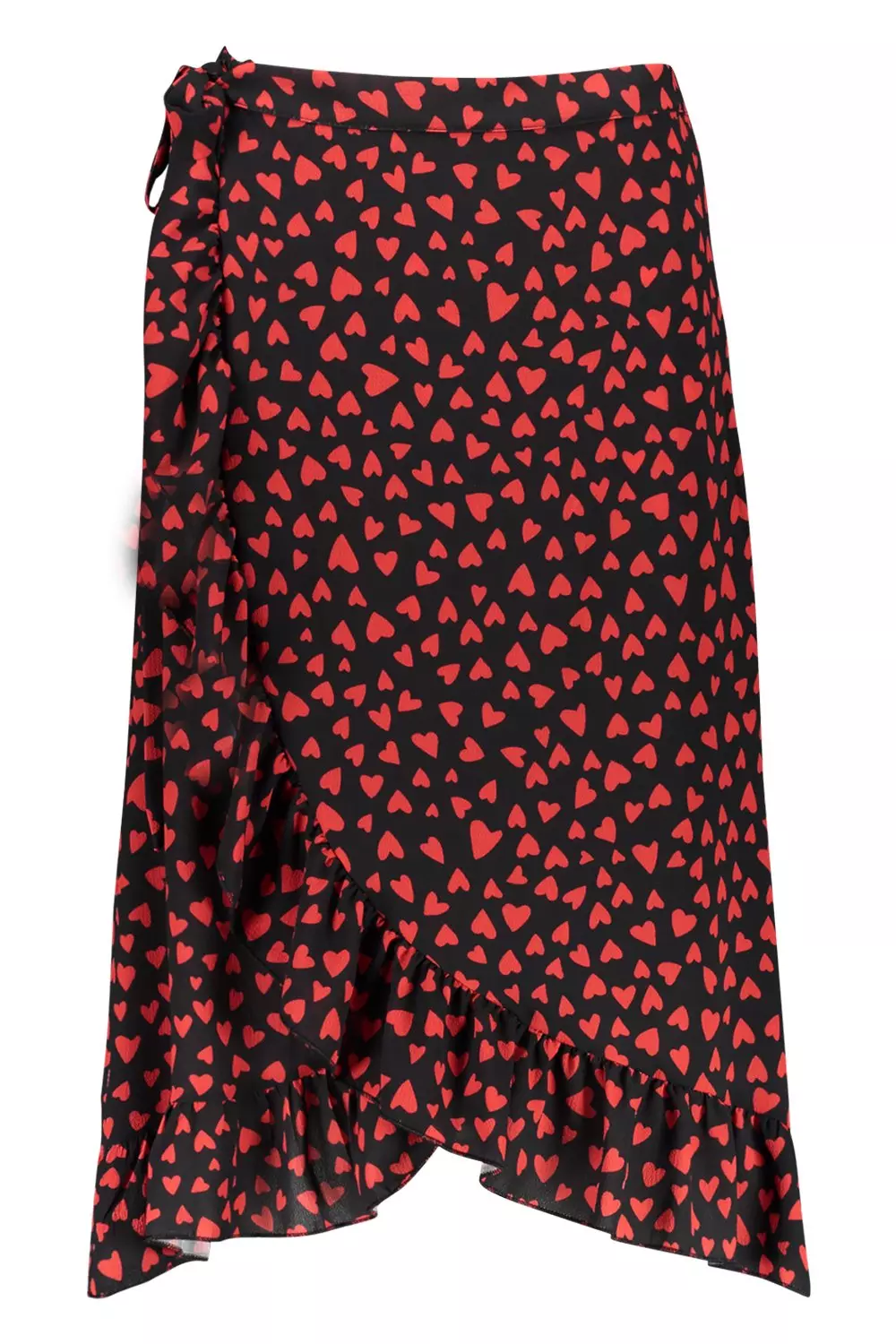 Black Woven Heart Print Ruffle Midi Skirt alternative image