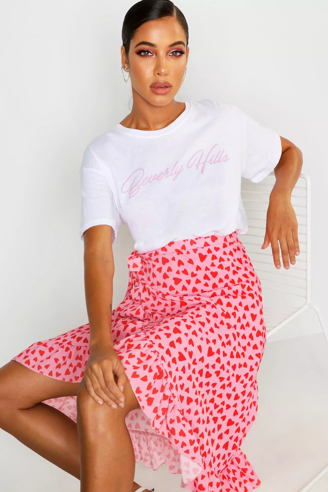 Black Woven Heart Print Ruffle Midi Skirt alternative image
