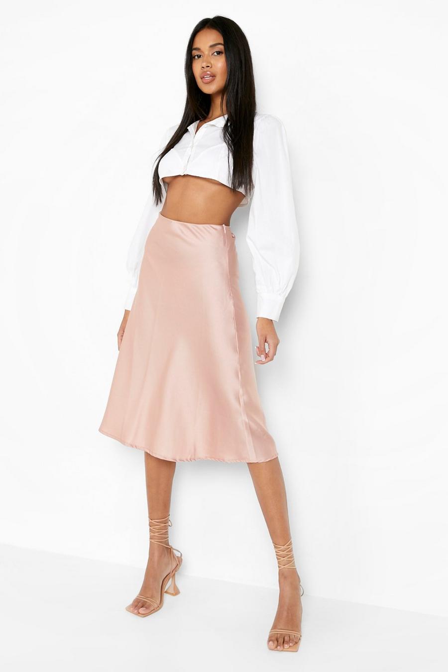 Pink Satin Bias Cut Slip Midi Skirt image number 1