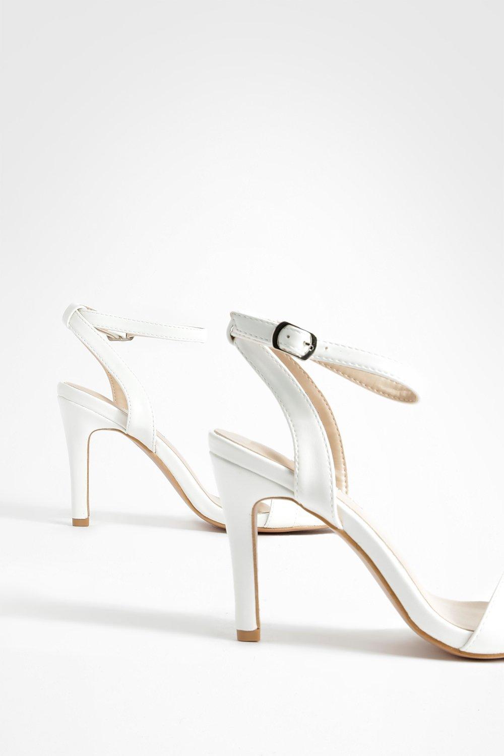 White barely there online block heels