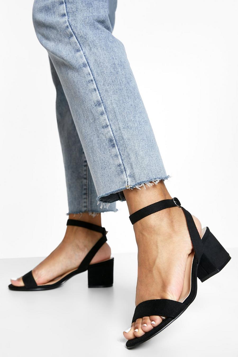 Black Low Block Barely There Heels