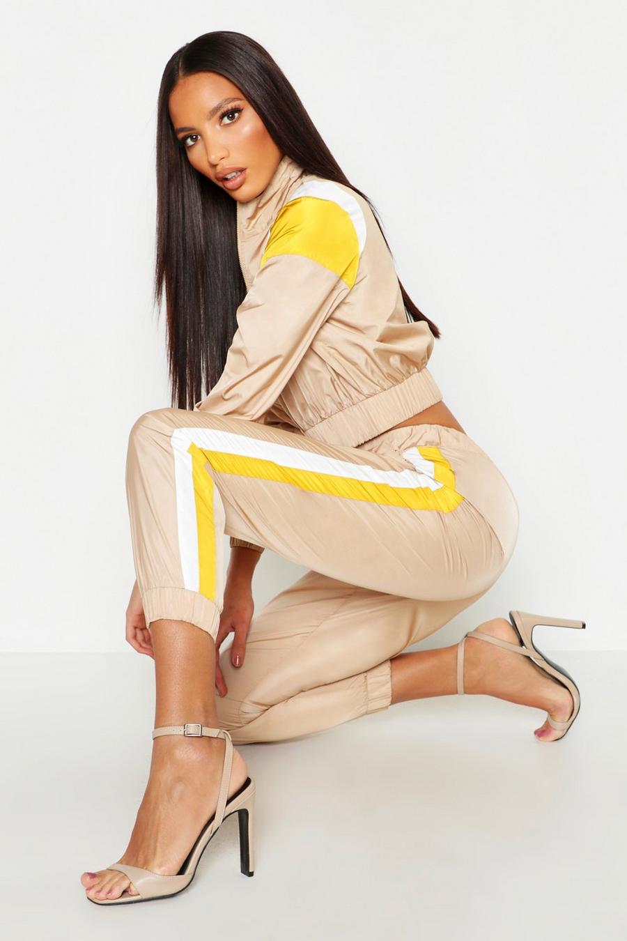 Stone Colour Block Shell Tracksuit Track Pants image number 1