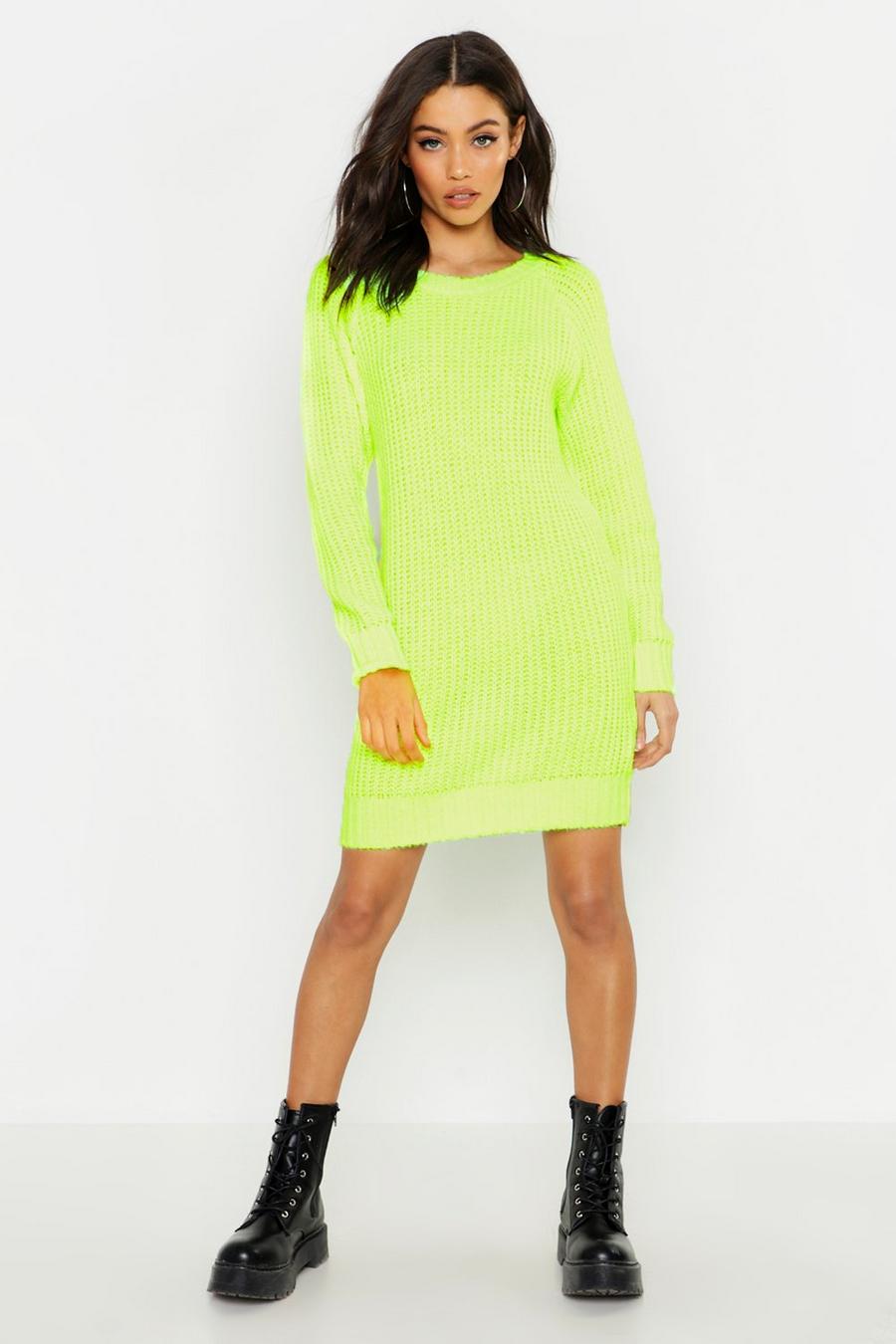 Neon-yellow Soft Knit Neon Jumper Dress image number 1