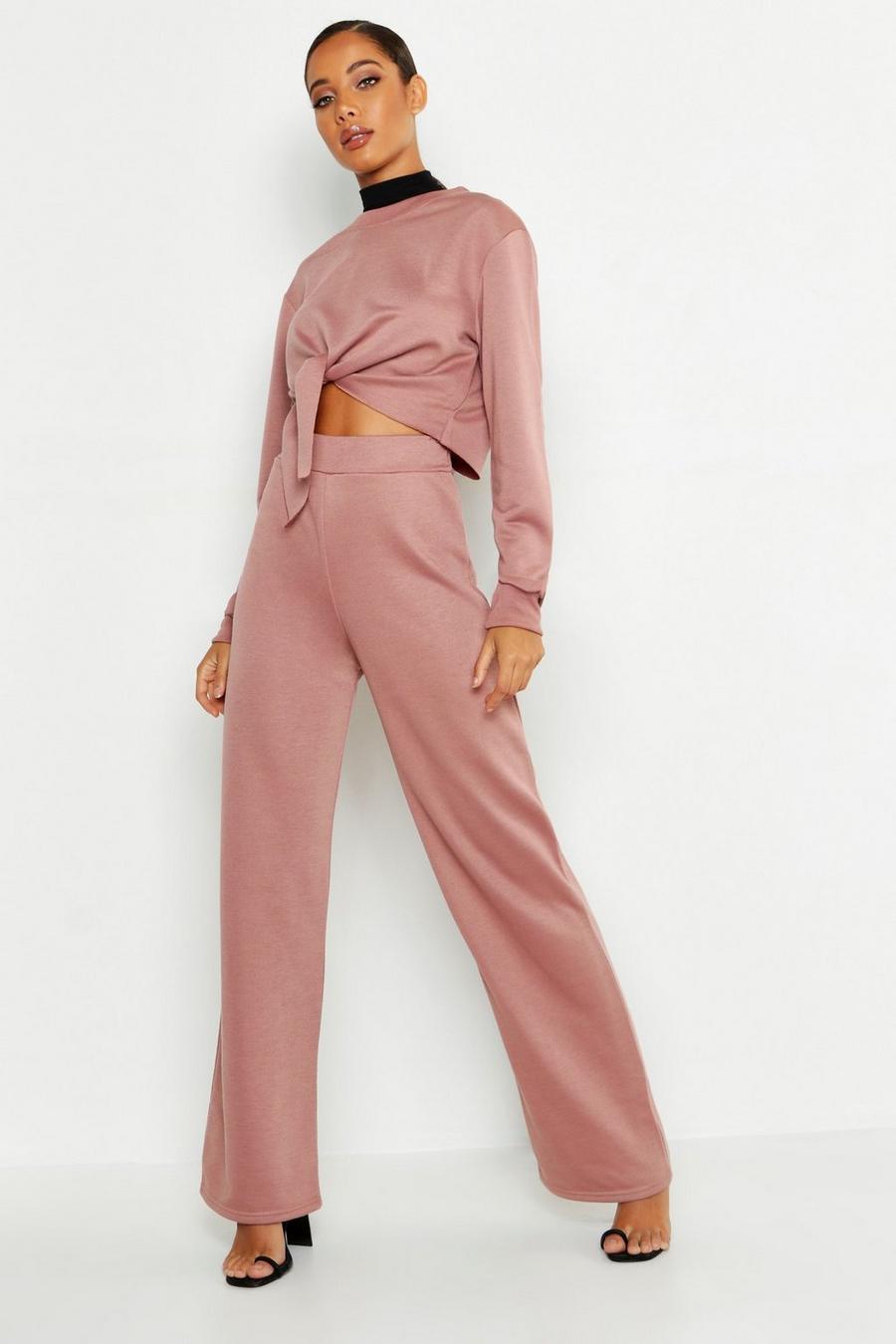 Rose Cropped Knot Front Wide Leg Tracksuit image number 1