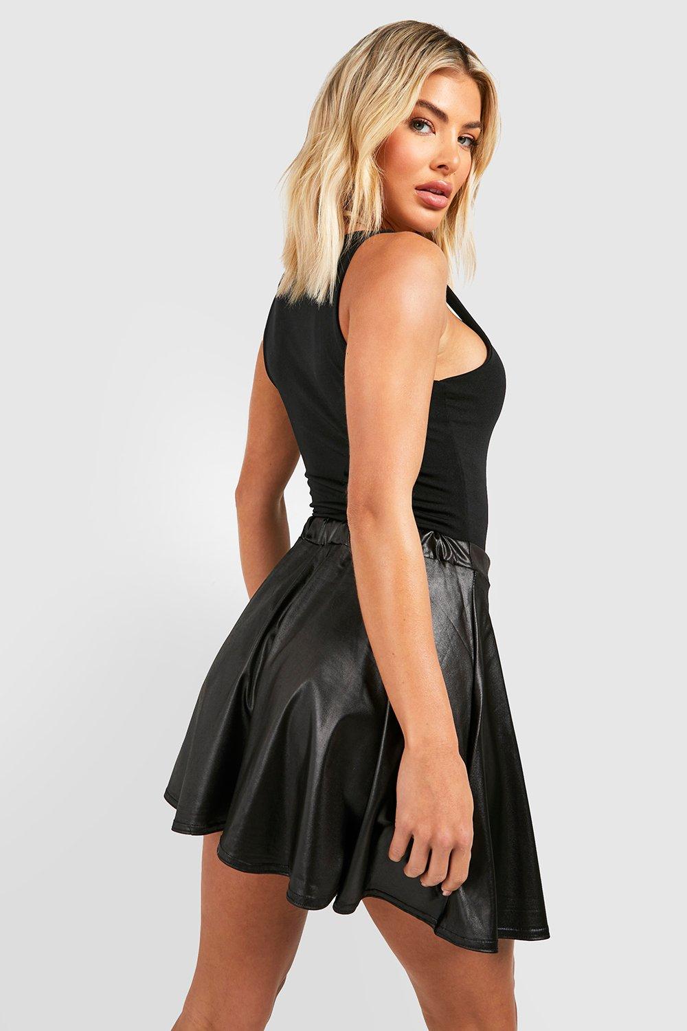 boohoo black leather mini skirt