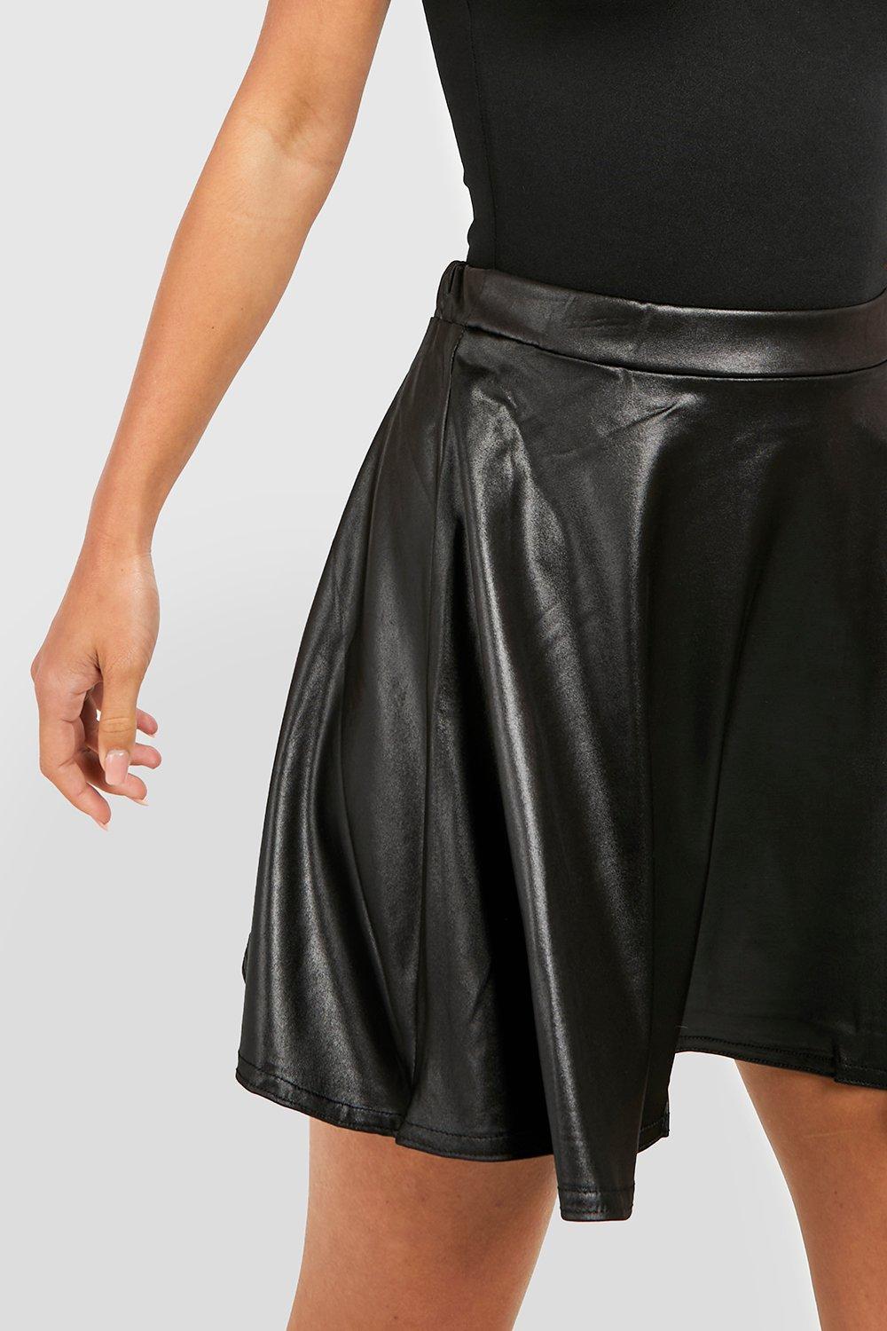 Black faux leather skater hot sale skirt