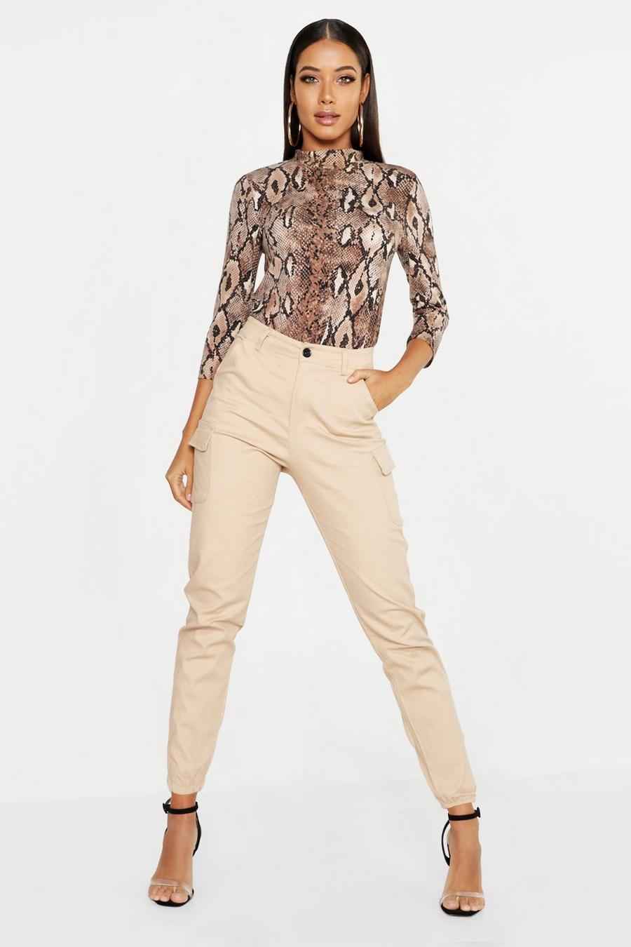 Stone High Waist Woven Cargo Pocket Pants image number 1