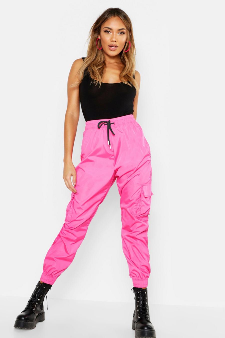 Pantalón deportivo de tela shell y tiro alto con bolsillo lateral, Pink image number 1