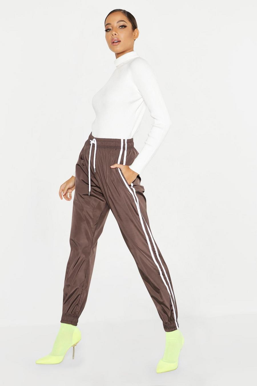 Chocolate Sports Stripe Shell Joggers image number 1