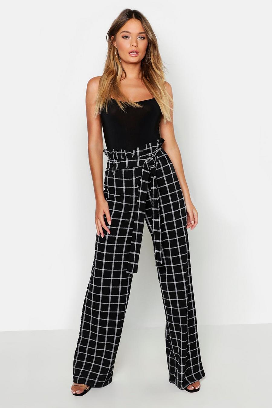 Black Paperbag Waist Checked Wide Leg Trouser image number 1