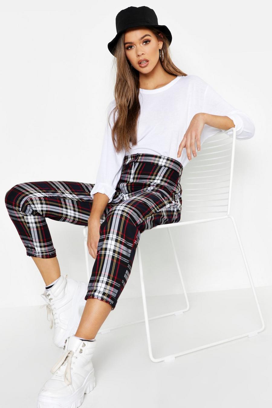 Black Plaid Check Tapered Pants image number 1