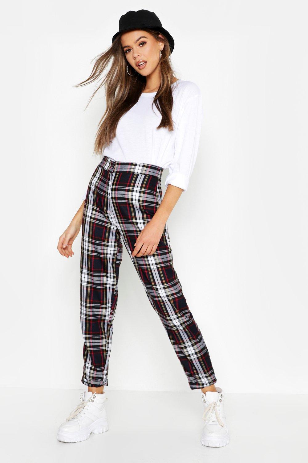 plaid tapered trousers